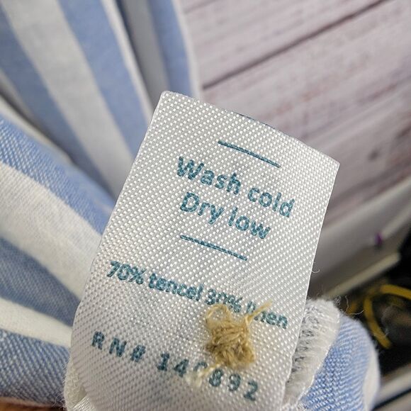 Marine Layer Womens S Linen Cabana Stripe Simone Button Front Dress Blue/White - Picture 7 of 9